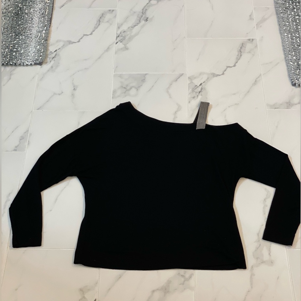 WHBM Black One Shoulder exposed w Silver Chain Detail!Perfect Condition!Size XL